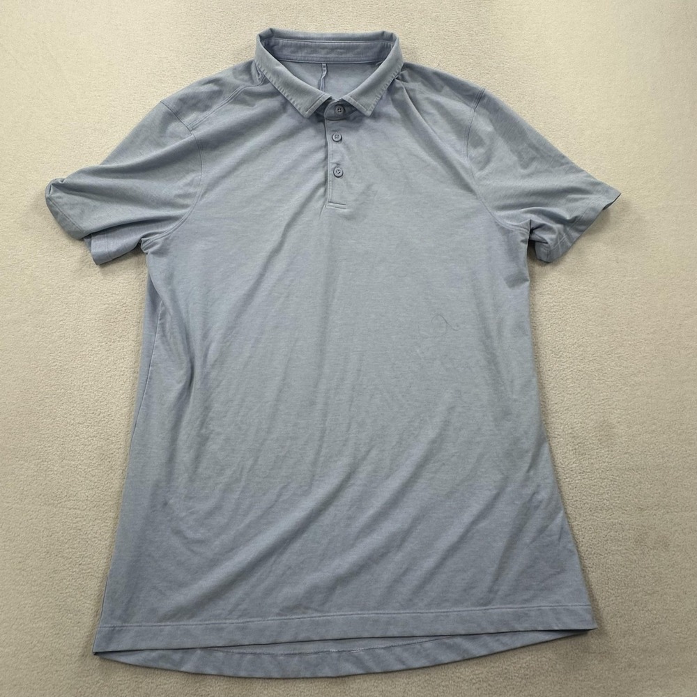 Lululemon Polo Shirt Mens Medium Blue Evolution Short Sleeve Athletic Golf
